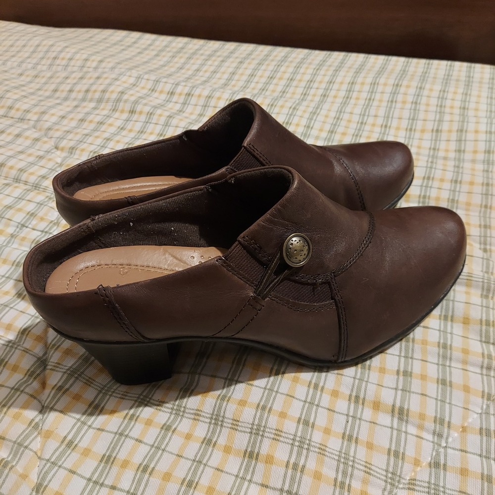 MICHEL M Womens Dark Brown Leather Maryport Clog Mule Heel Shoes Size 10M